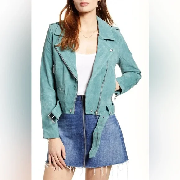 Blank NYC Suede Moto Jacket Sage Green Leather Size XL - Picture 2 of 15